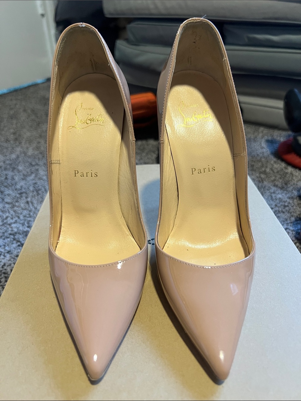 Christian Louboutin Blush Patent Leather Pointed-Toe Pumps